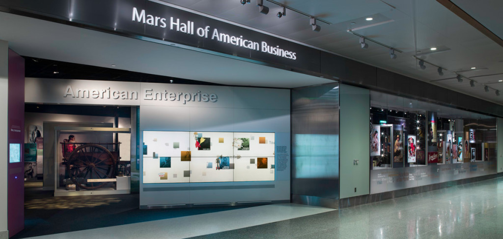 The Mars Hall of American Business is an 8,000 square-foot exhibition that traces the development of the United States from a small dependent agricultural nation to one of the world’s largest economies.